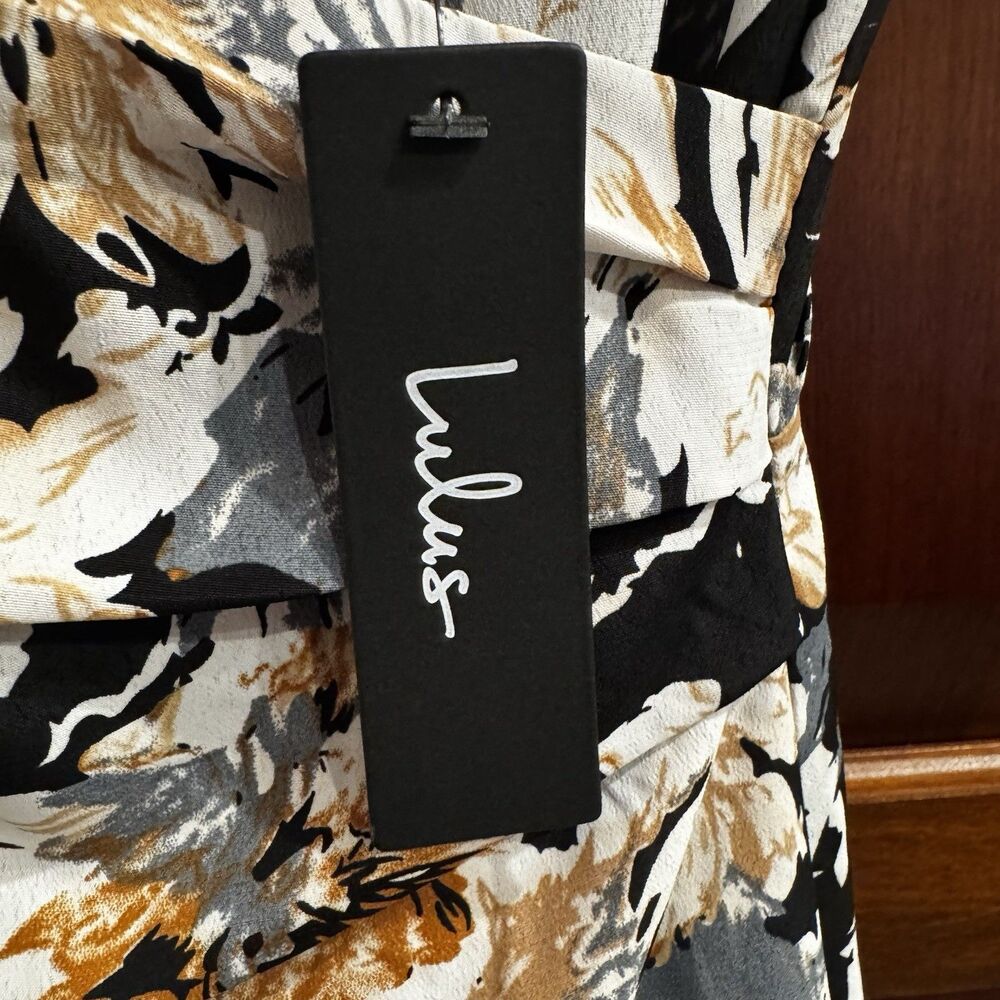 Lulus Floral Midi Dress Black White Sleeveless Slit Bodycon XS No Zip - Picture 10 of 16